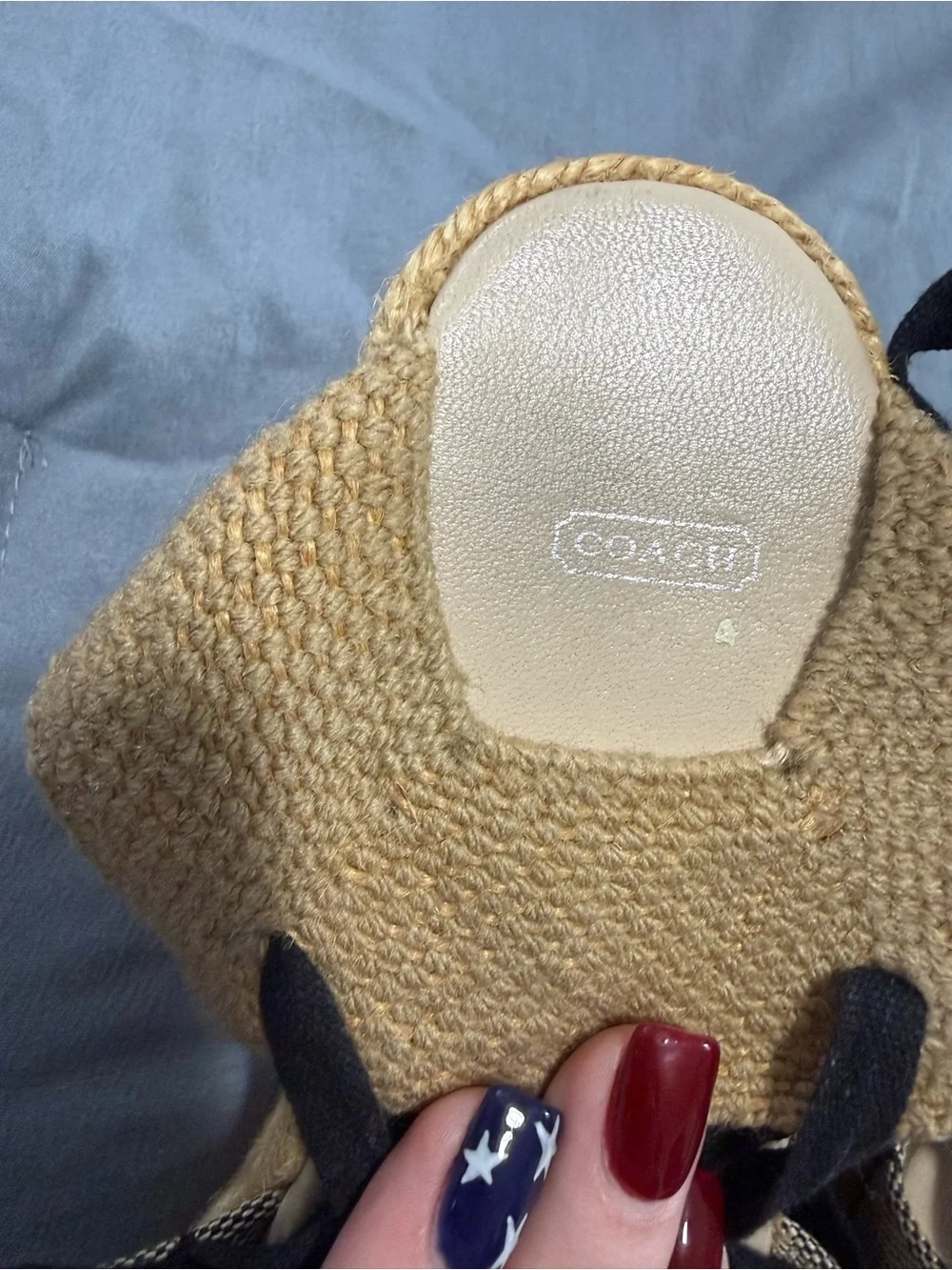 Coach Black Signature Jacquard Espadrille Wedge Sandals Lace-Up Ankle Tie size 9